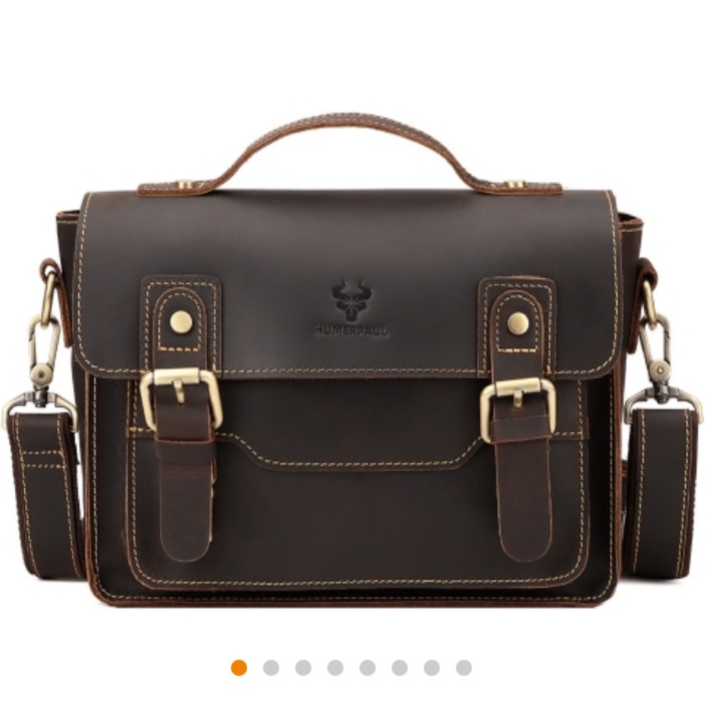 Humerpaul Leather Crossbody Messenger Bag Brown Commuter Satchel Brown NWT